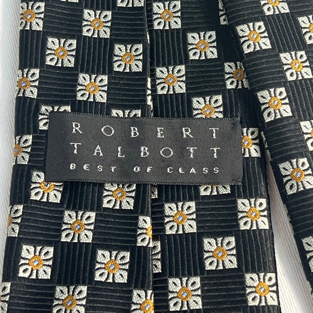 Robert Talbott Best of Class Tie made USA black ivory & orange silk necktie suit